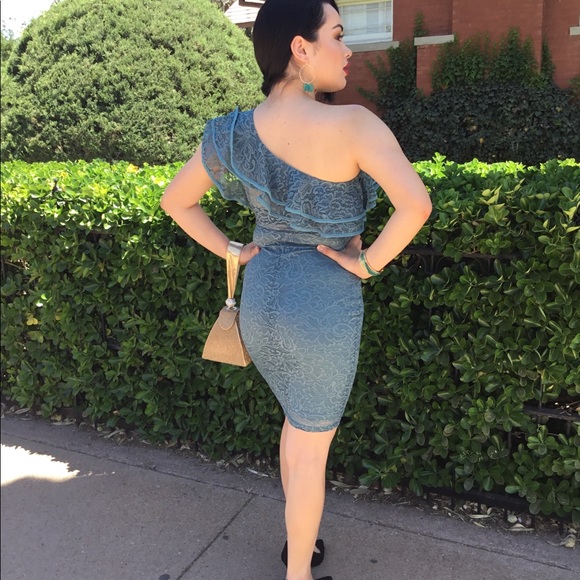 One Shoulder Dress Green-Last One - Picture 4 of 6